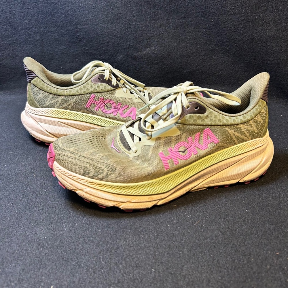 Hoka Challenger ATR 7 Running Shoes Women 8 Olive Green Pink Trail Sneakers